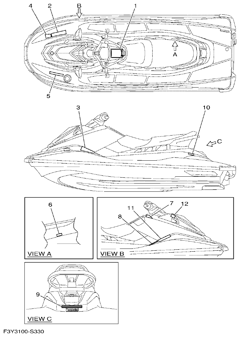 Yamaha EX1050B-S(F3Y36GAB6GA2 IMPORTANT LABELS parts diagram